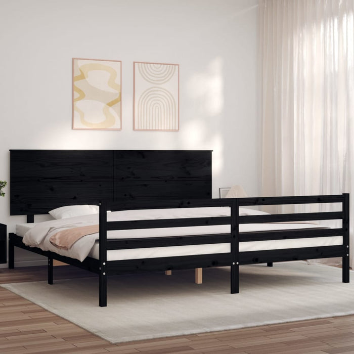 Massivholzbett mit Kopfteil Schwarz