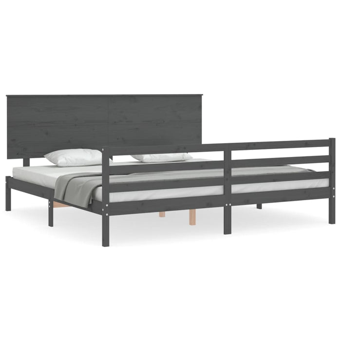 Massivholzbett mit Kopfteil Grau 200x200 cm