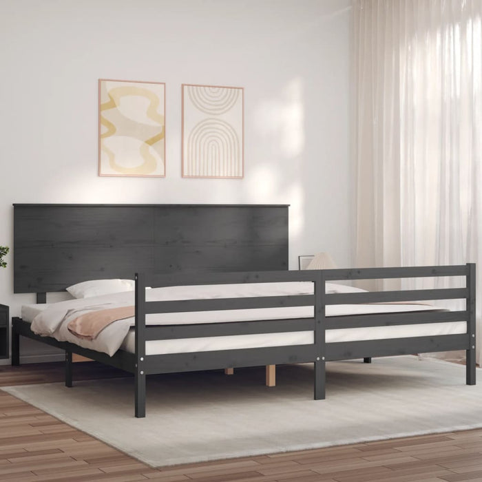 Massivholzbett mit Kopfteil Grau 200x200 cm