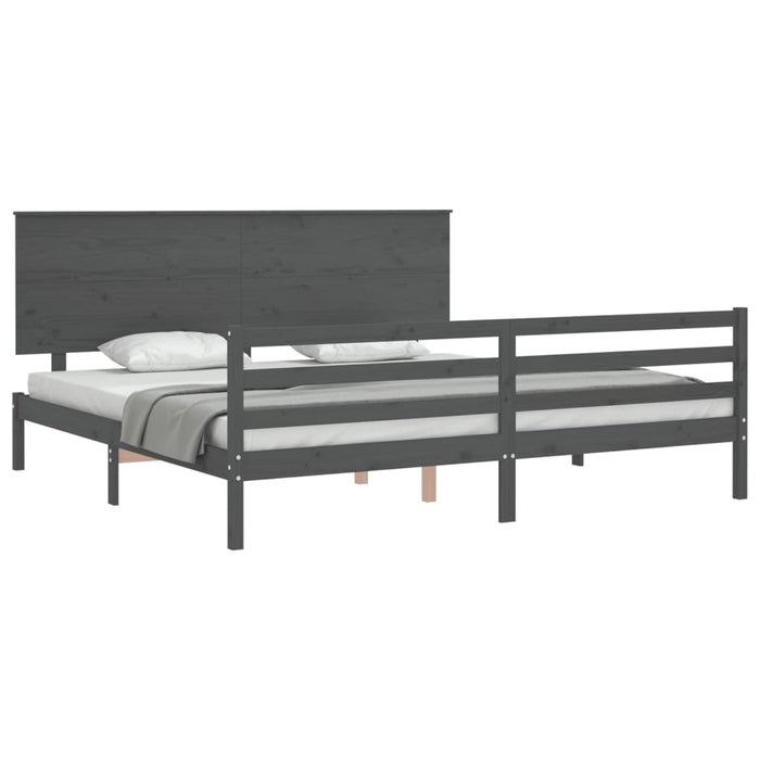 Massivholzbett mit Kopfteil Grau 200x200 cm