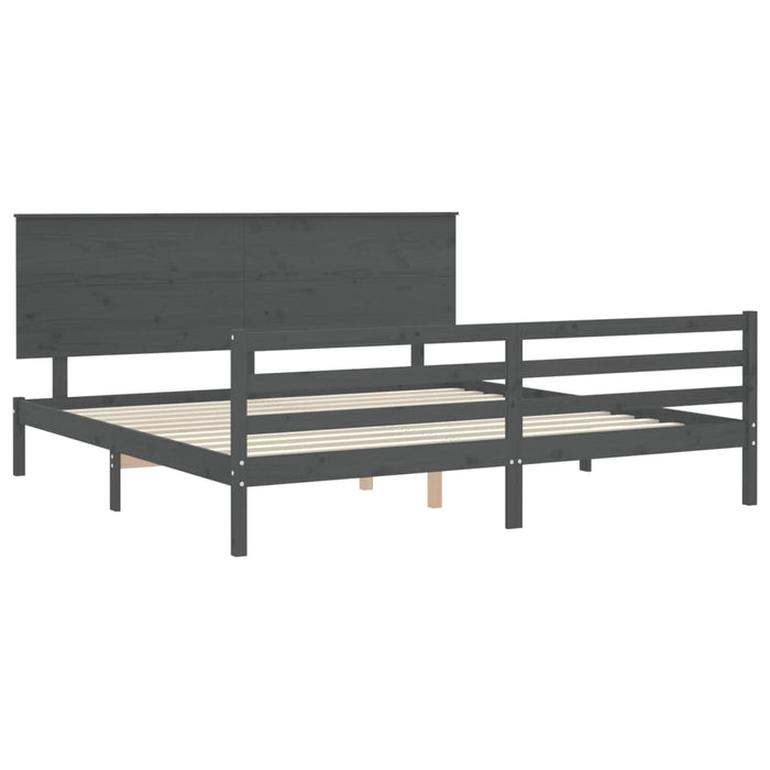 Massivholzbett mit Kopfteil Grau 200x200 cm