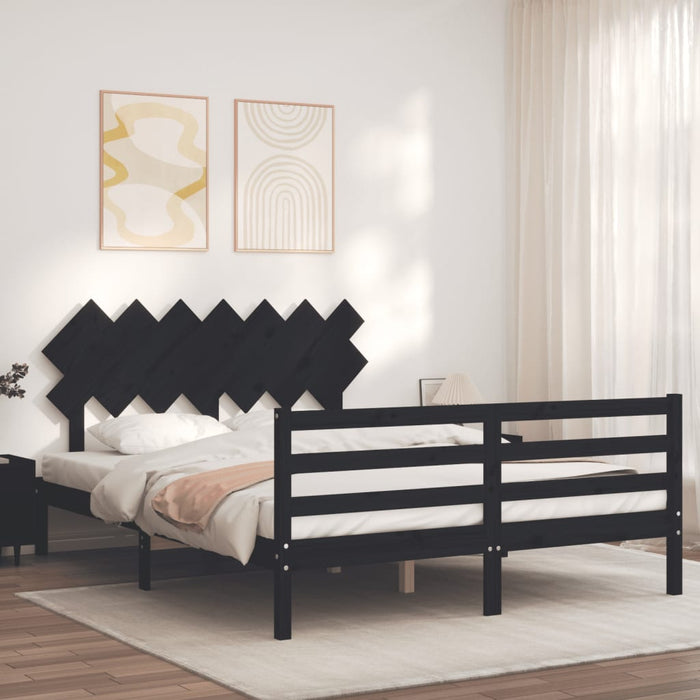 Massivholzbett mit Kopfteil Schwarz 140x190 cm