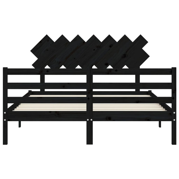 Massivholzbett mit Kopfteil Schwarz 140x190 cm