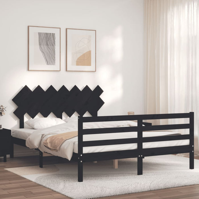 Massivholzbett mit Kopfteil Schwarz 140x190 cm