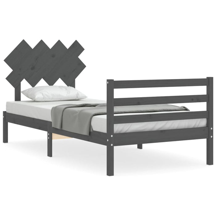 Massivholzbett mit Kopfteil Grau 100x200 cm