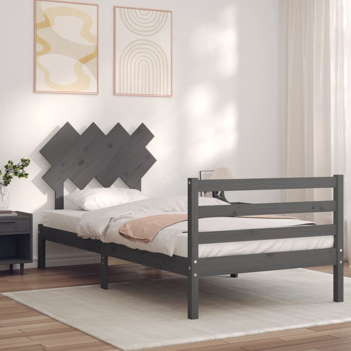 Massivholzbett mit Kopfteil Grau 100x200 cm