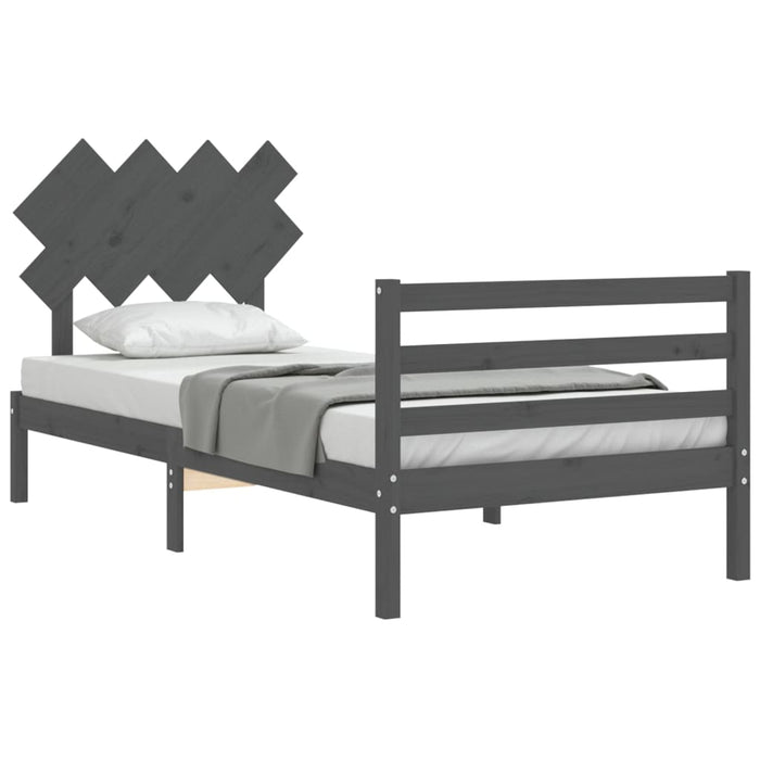 Massivholzbett mit Kopfteil Grau 100x200 cm