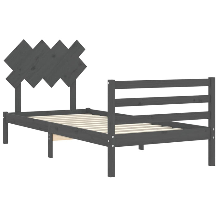 Massivholzbett mit Kopfteil Grau 100x200 cm