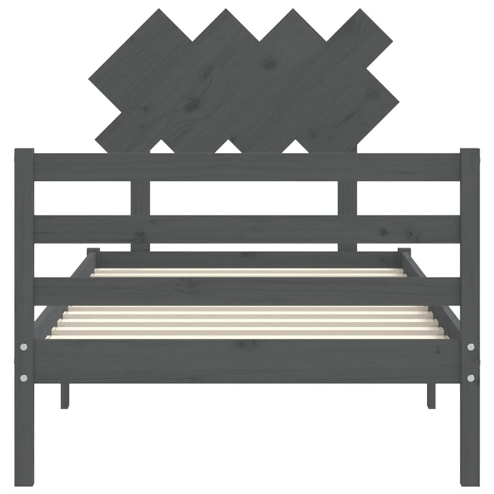 Massivholzbett mit Kopfteil Grau 100x200 cm