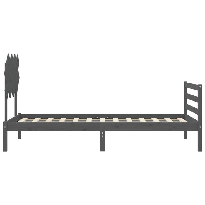 Massivholzbett mit Kopfteil Grau 100x200 cm