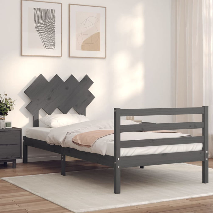 Massivholzbett mit Kopfteil Grau 100x200 cm