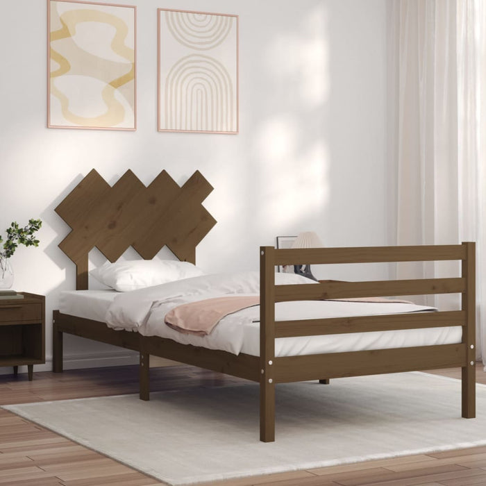 Massivholzbett mit Kopfteil Honigbraun 100x200 cm