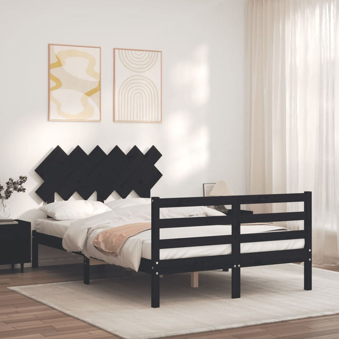 Massivholzbett mit Kopfteil Schwarz 120x200 cm