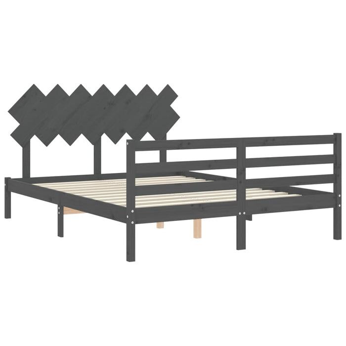 Massivholzbett mit Kopfteil Grau 140x200 cm
