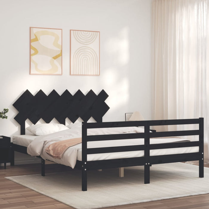 Massivholzbett mit Kopfteil Schwarz 140x200 cm