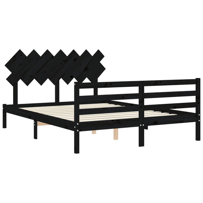 Massivholzbett mit Kopfteil Schwarz 140x200 cm