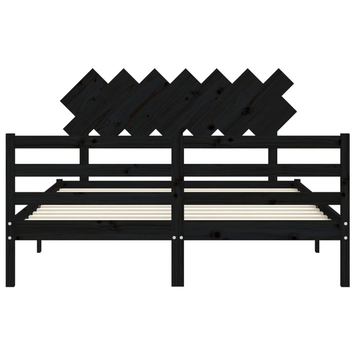 Massivholzbett mit Kopfteil Schwarz 140x200 cm