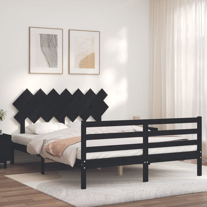 Massivholzbett mit Kopfteil Schwarz 140x200 cm