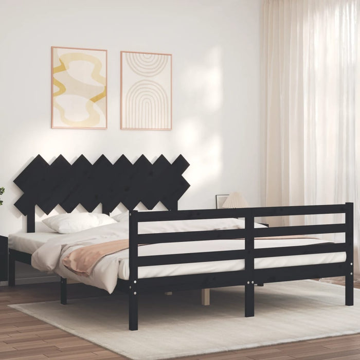 Massivholzbett mit Kopfteil Schwarz 160x200 cm