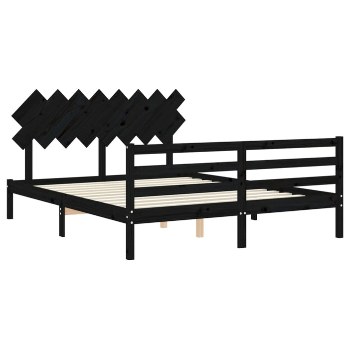 Massivholzbett mit Kopfteil Schwarz 160x200 cm