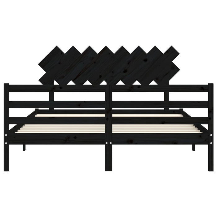 Massivholzbett mit Kopfteil Schwarz 160x200 cm
