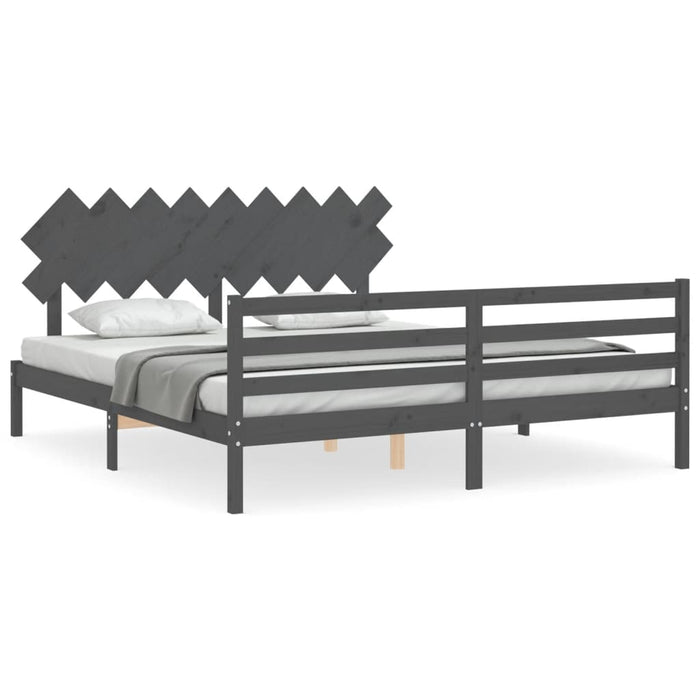 Massivholzbett mit Kopfteil Grau