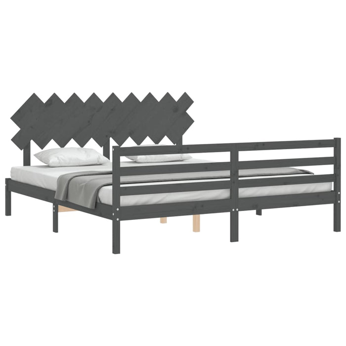 Massivholzbett mit Kopfteil Grau