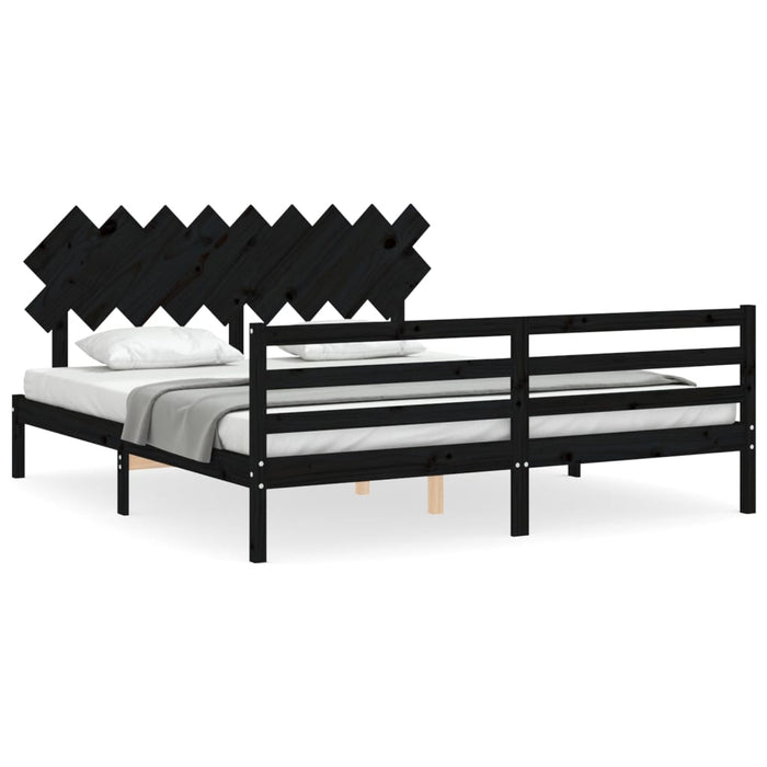 Massivholzbett mit Kopfteil Schwarz