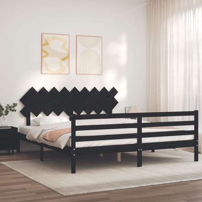Massivholzbett mit Kopfteil Schwarz