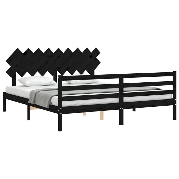 Massivholzbett mit Kopfteil Schwarz