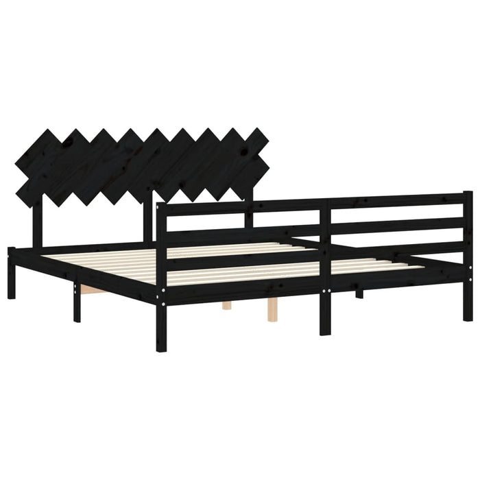 Massivholzbett mit Kopfteil Schwarz