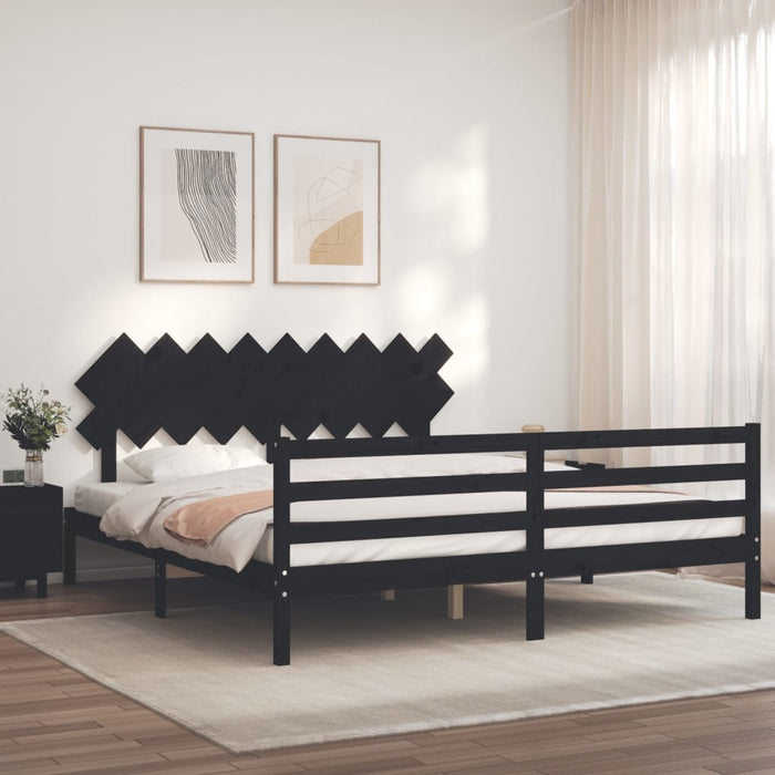 Massivholzbett mit Kopfteil Schwarz