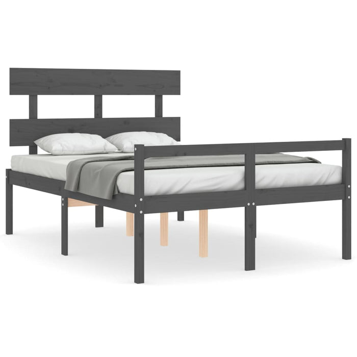 Massivholzbett mit Kopfteil Grau 140x190 cm