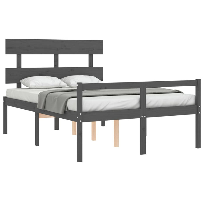 Massivholzbett mit Kopfteil Grau 140x190 cm