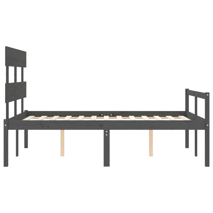 Massivholzbett mit Kopfteil Grau 140x190 cm