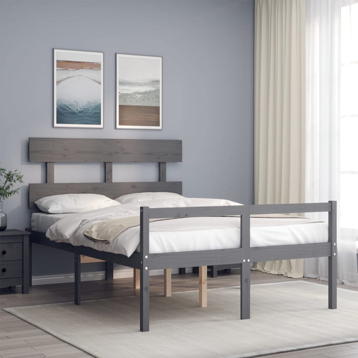 Massivholzbett mit Kopfteil Grau 140x190 cm