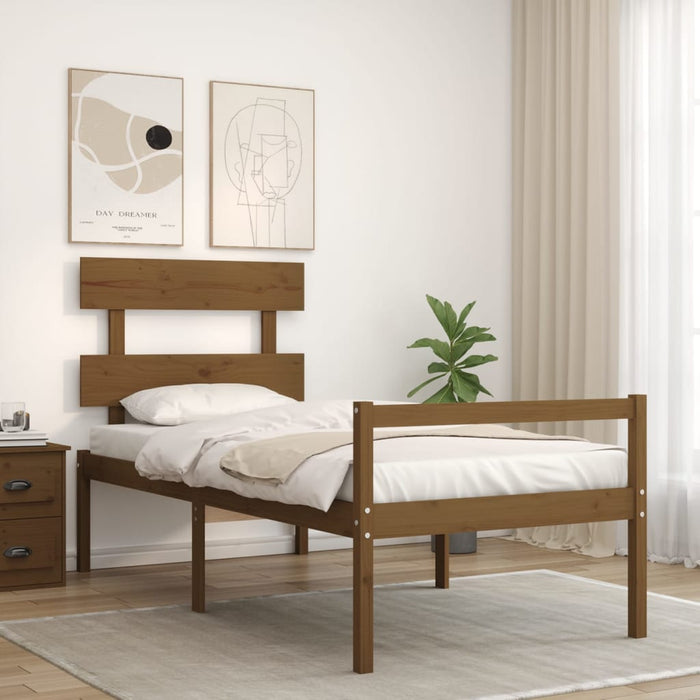Massivholzbett mit Kopfteil Honigbraun 90x200 cm