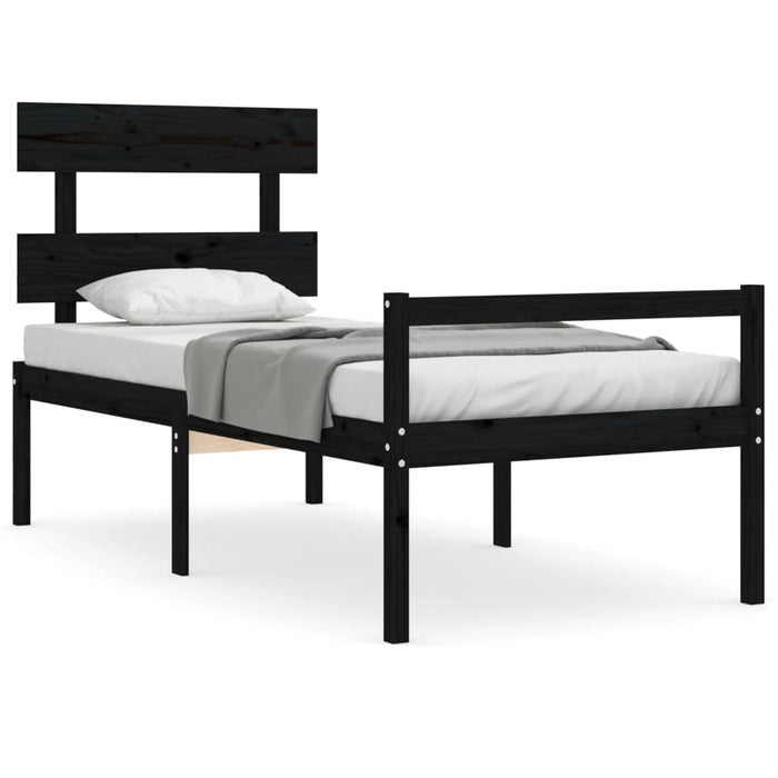 Massivholzbett mit Kopfteil Schwarz 90x200 cm