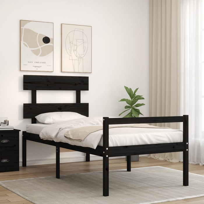 Massivholzbett mit Kopfteil Schwarz 90x200 cm