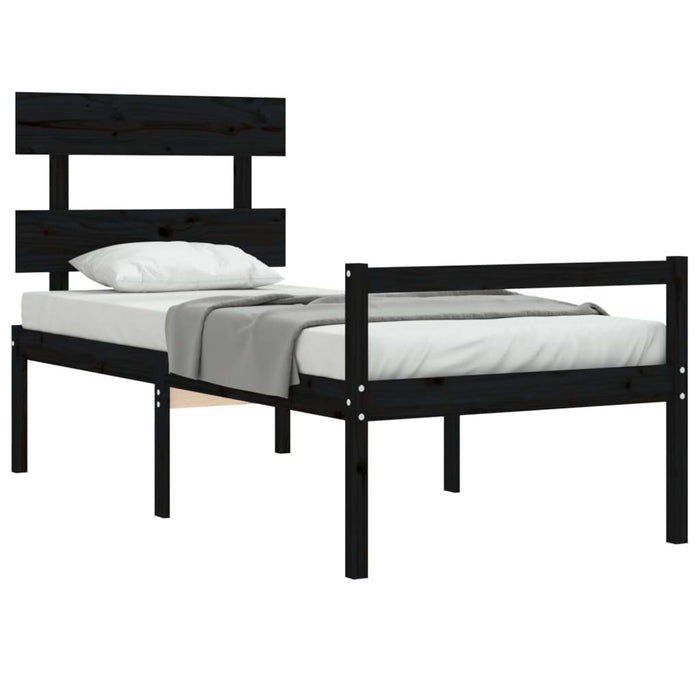 Massivholzbett mit Kopfteil Schwarz 90x200 cm