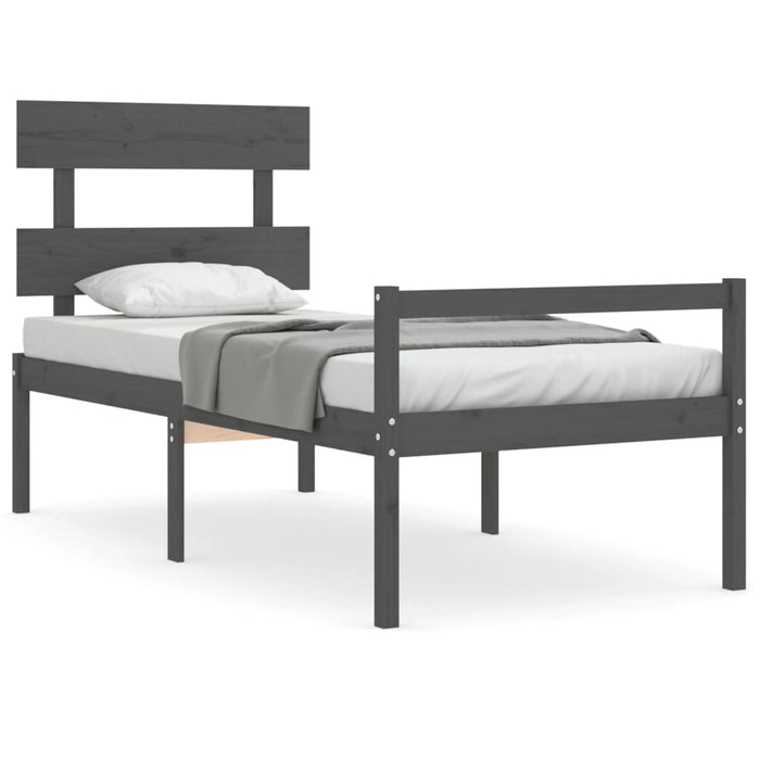 Massivholzbett mit Kopfteil Grau 100x200 cm