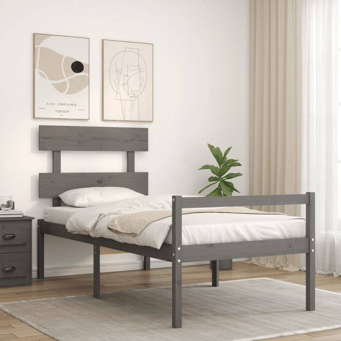 Massivholzbett mit Kopfteil Grau 100x200 cm