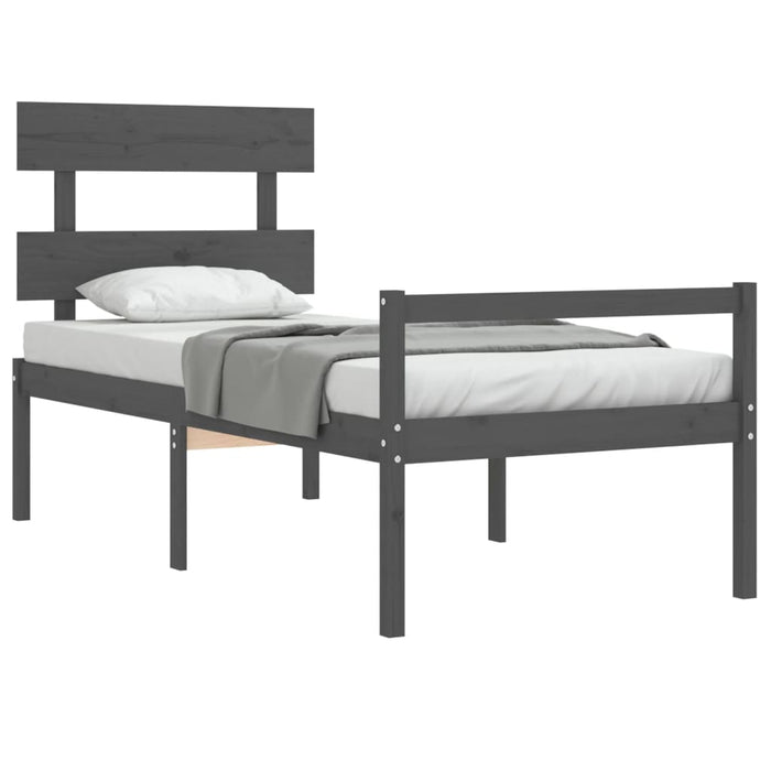 Massivholzbett mit Kopfteil Grau 100x200 cm