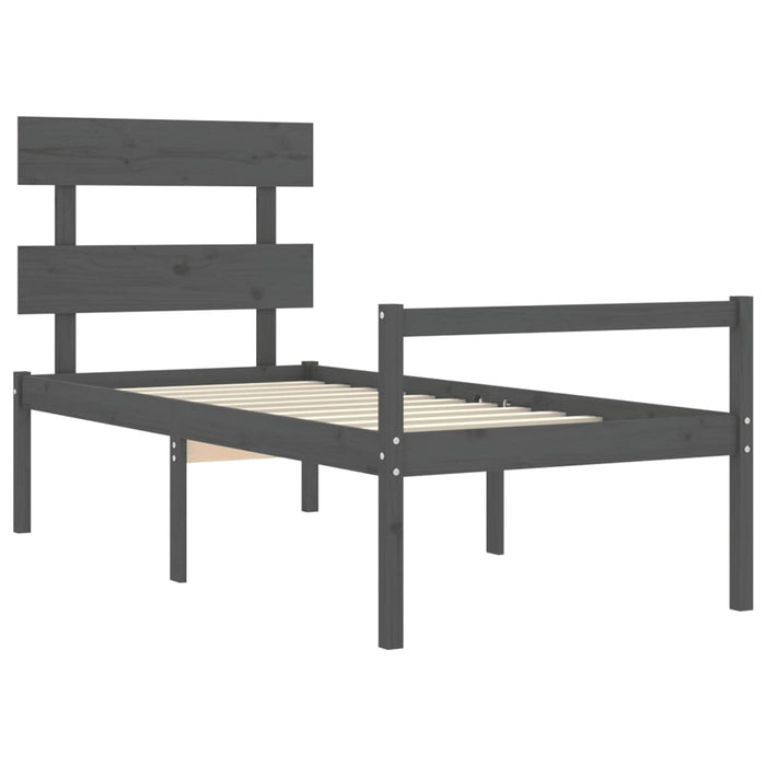 Massivholzbett mit Kopfteil Grau 100x200 cm