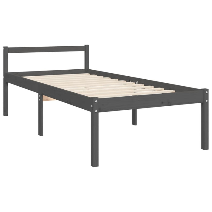 Massivholzbett mit Kopfteil Grau 100x200 cm