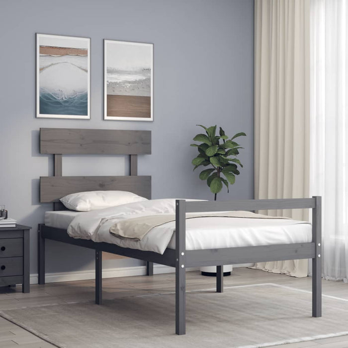Massivholzbett mit Kopfteil Grau 100x200 cm