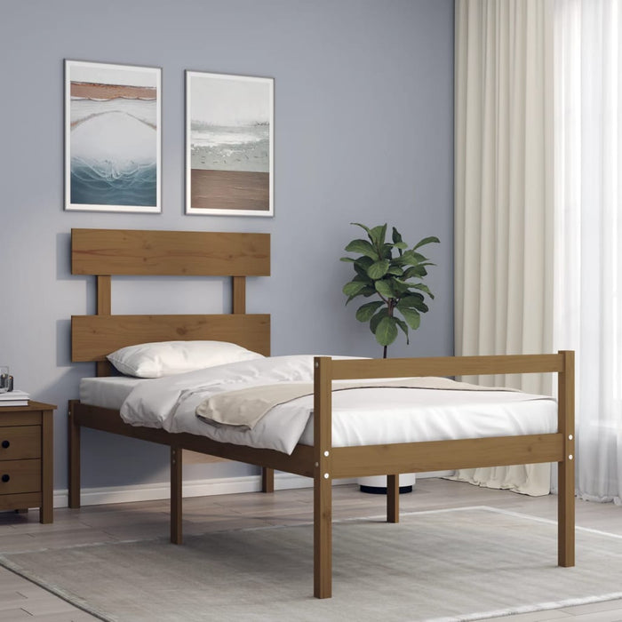 Massivholzbett mit Kopfteil Honigbraun 100x200 cm