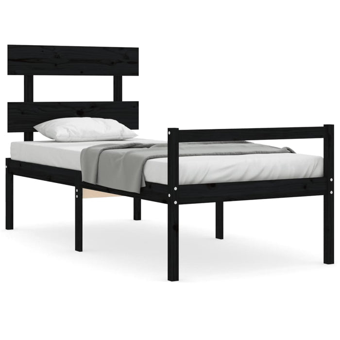 Massivholzbett mit Kopfteil Schwarz 100x200 cm