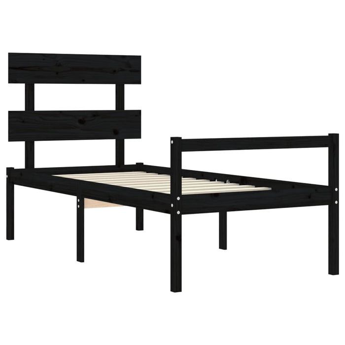 Massivholzbett mit Kopfteil Schwarz 100x200 cm