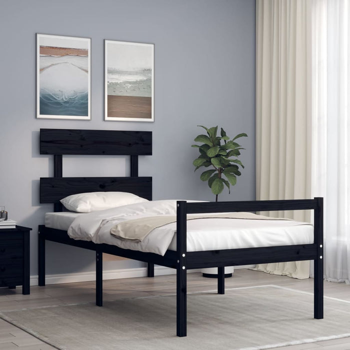 Massivholzbett mit Kopfteil Schwarz 100x200 cm